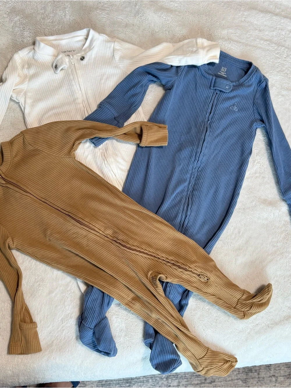 Carter's Ribbed Zip Footed Sleepsuits - White, Dusty Blue, Warm Tan (4-Pack)